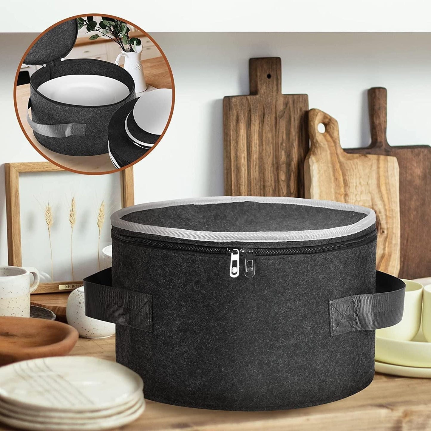 Plate Storage Case with 12 Thick Felt Dividers